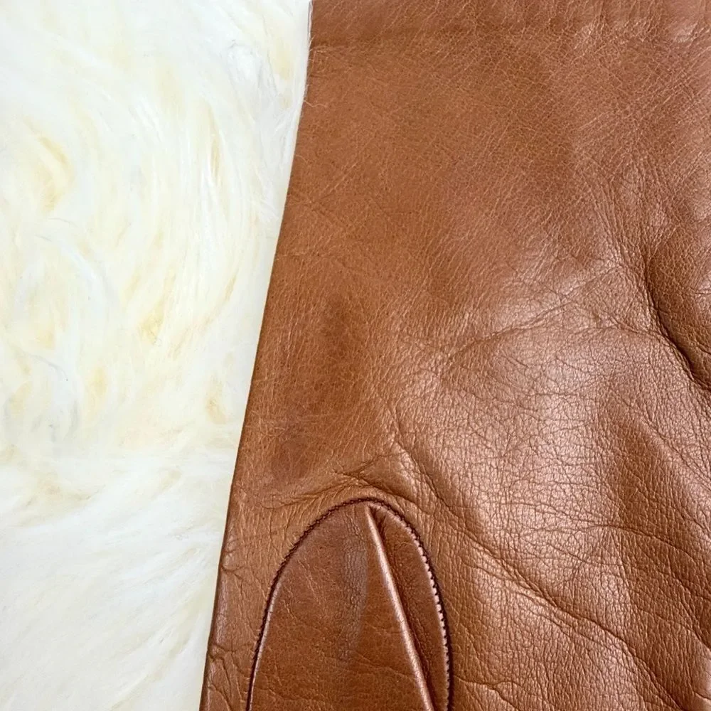 NWT Charter Club Leather Gloves Light Brown with Silk Lining Women's 7,5 Vintage